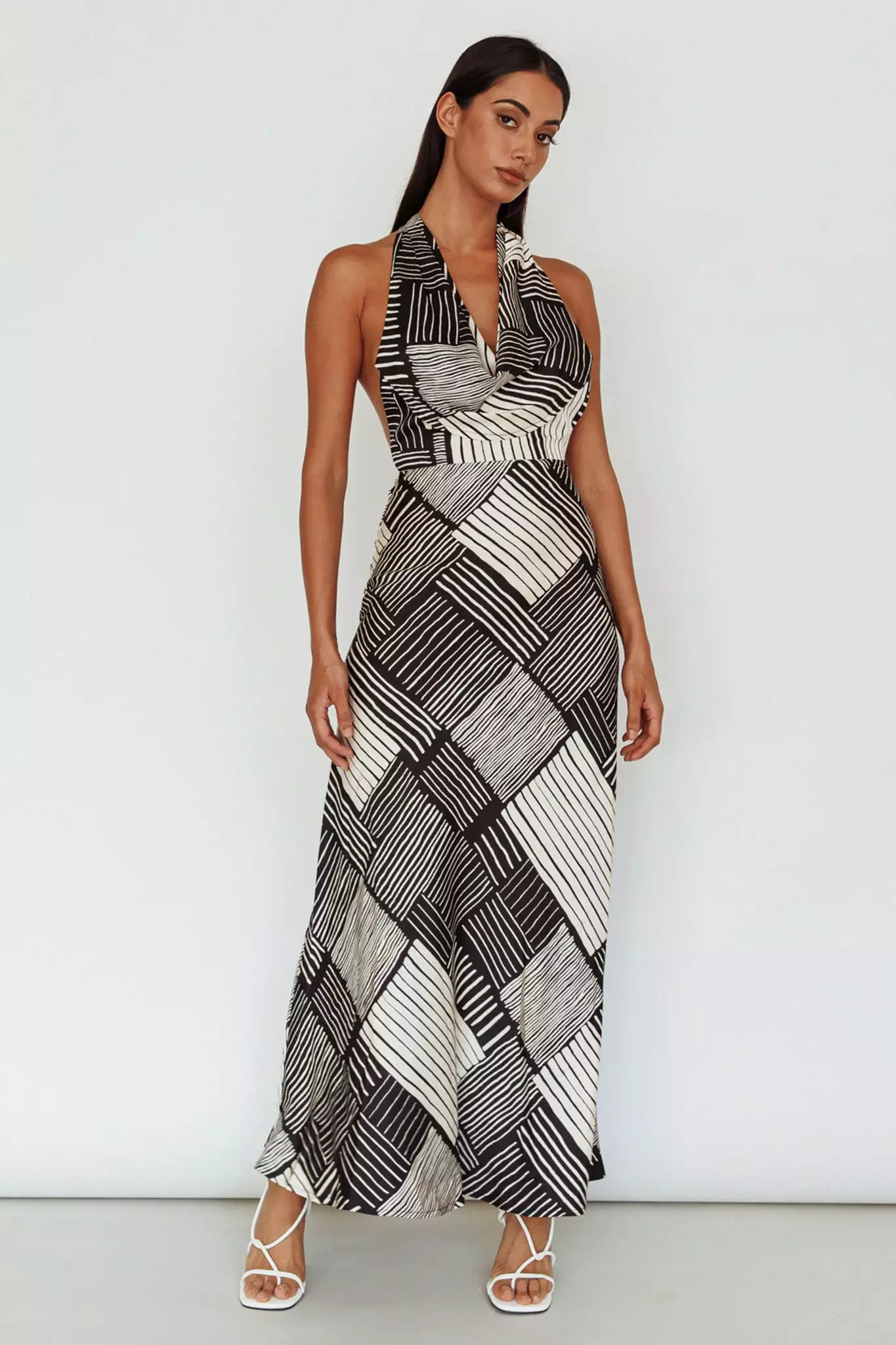 Here Comes The Sun Kailie Halterneck Midi Dress Crosshatch Black - Image 3