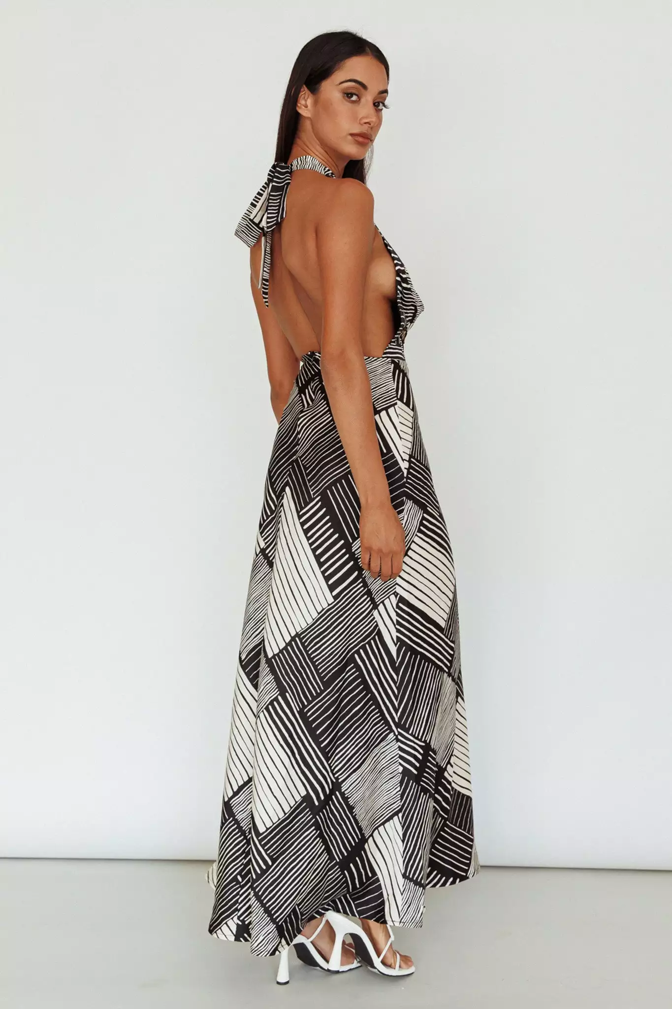 Here Comes The Sun Kailie Halterneck Midi Dress Crosshatch Black - Image 2