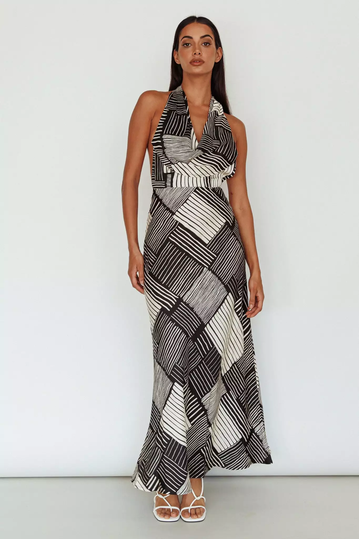 Here Comes The Sun Kailie Halterneck Midi Dress Crosshatch Black - Image 8