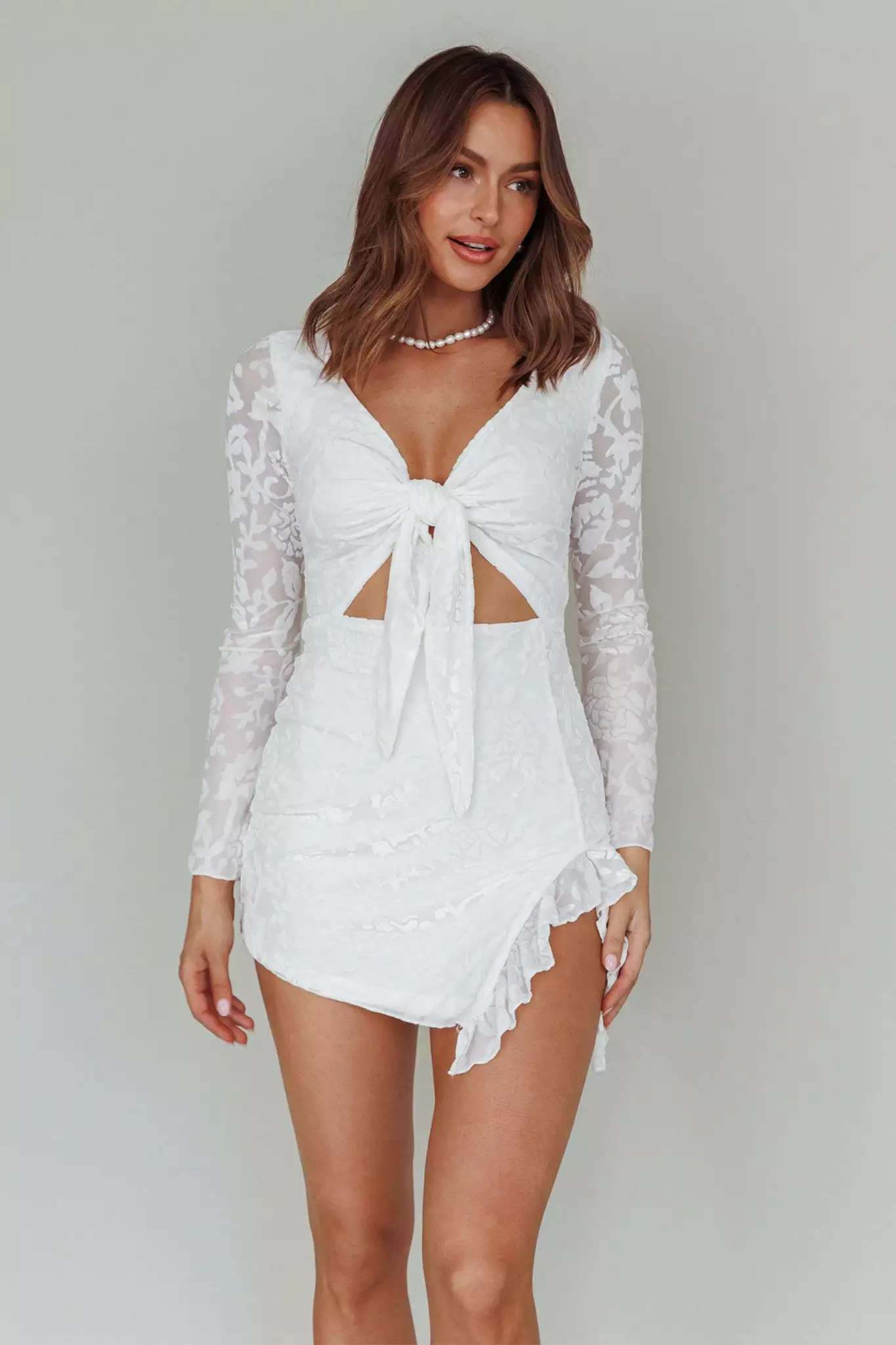 Angel Biba Adri Bust Tie Mini Dress Velvet Floral White - Image 6