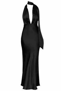 Saints + Secrets Italia Azure Halterneck Maxi Dress Black