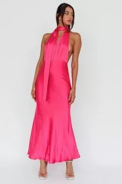 Saints + Secrets Italia Azure Halterneck Maxi Dress Hot Pink