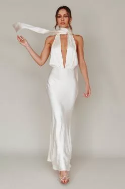 Saints + Secrets Italia Azure Halterneck Maxi Dress Oyster