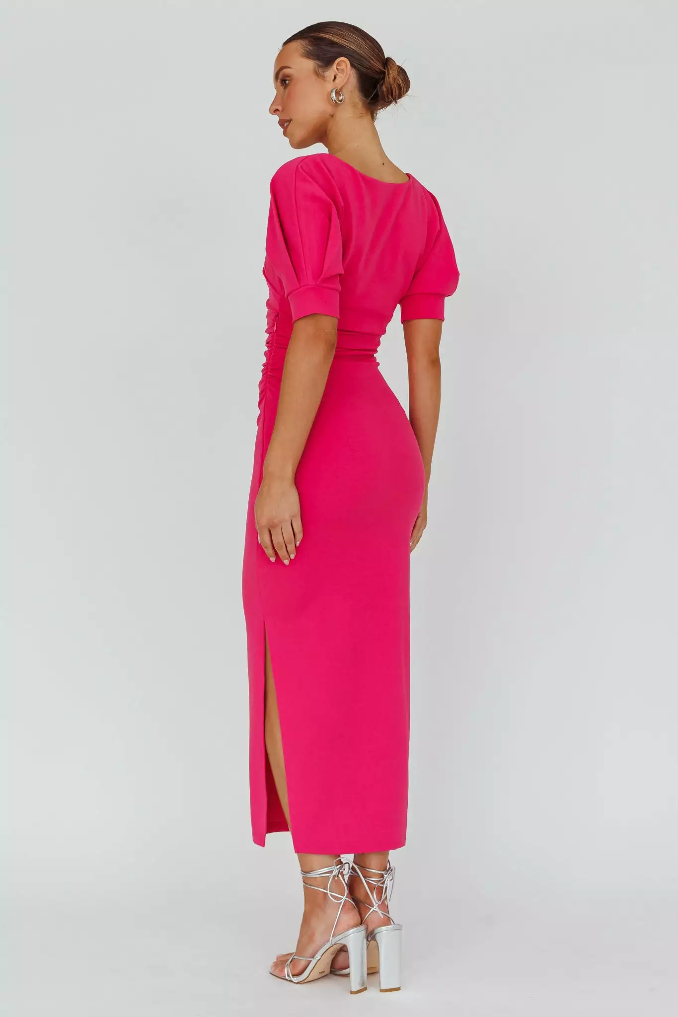 Here Comes The Sun Valette Puff Sleeve Midi Dress Magenta - Image 2