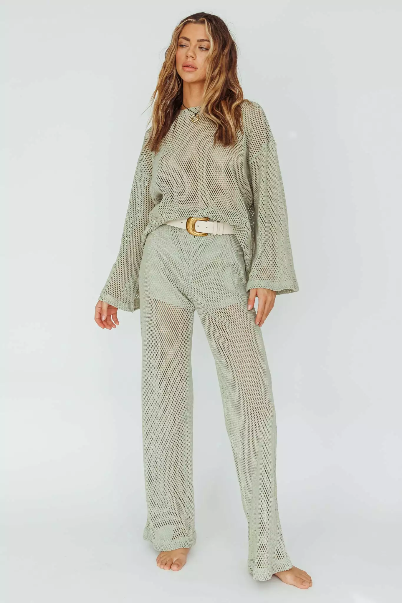 Indi Luxe Mahina Long Net Pants Sage