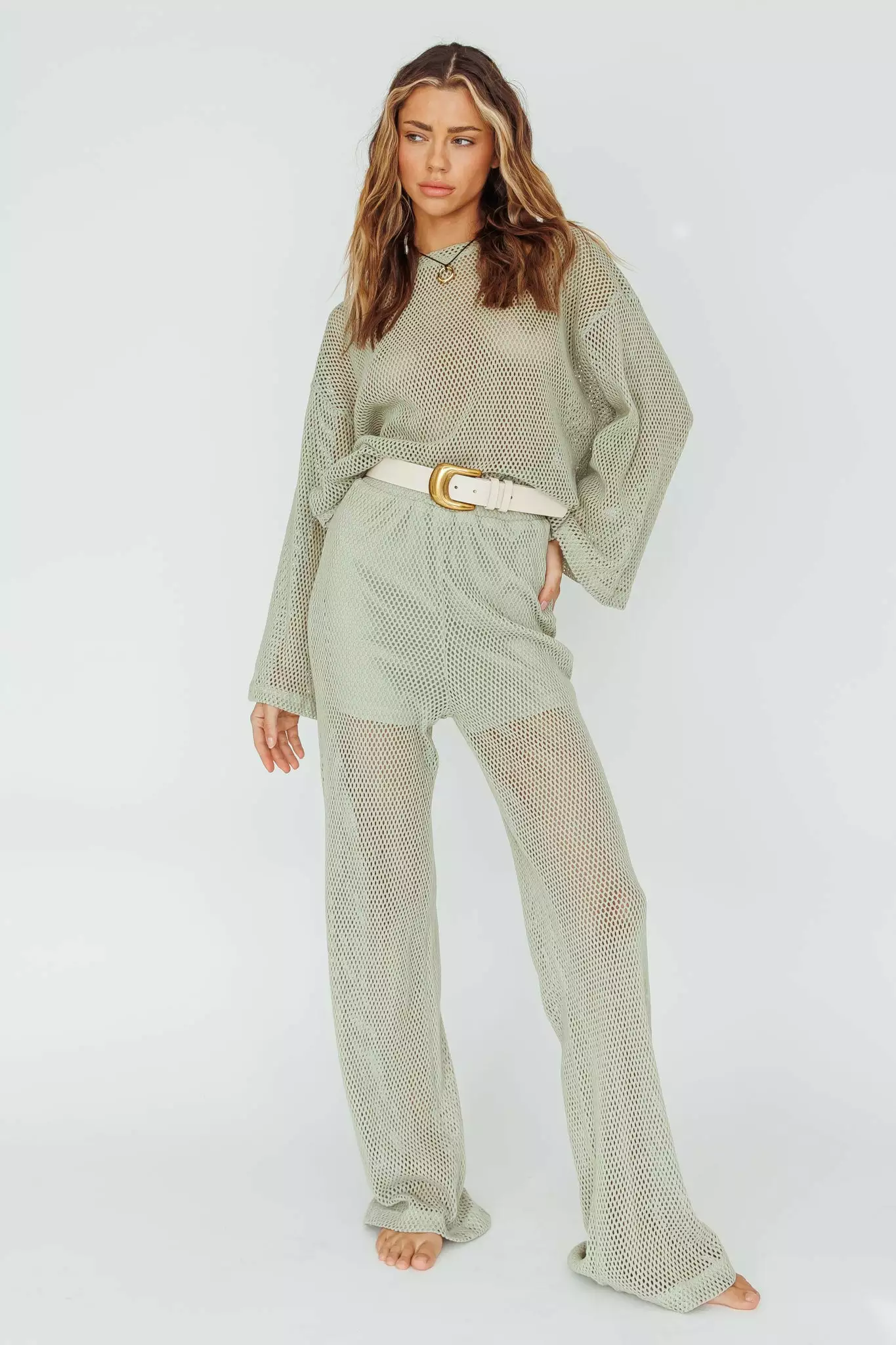 Indi Luxe Mahina Long Net Pants Sage - Image 3