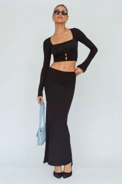 Saints + Secrets Lauryn Stretch Maxi Skirt Black