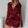Selfie Leslie Lisbeth Collared Shirt Dress Burgundy