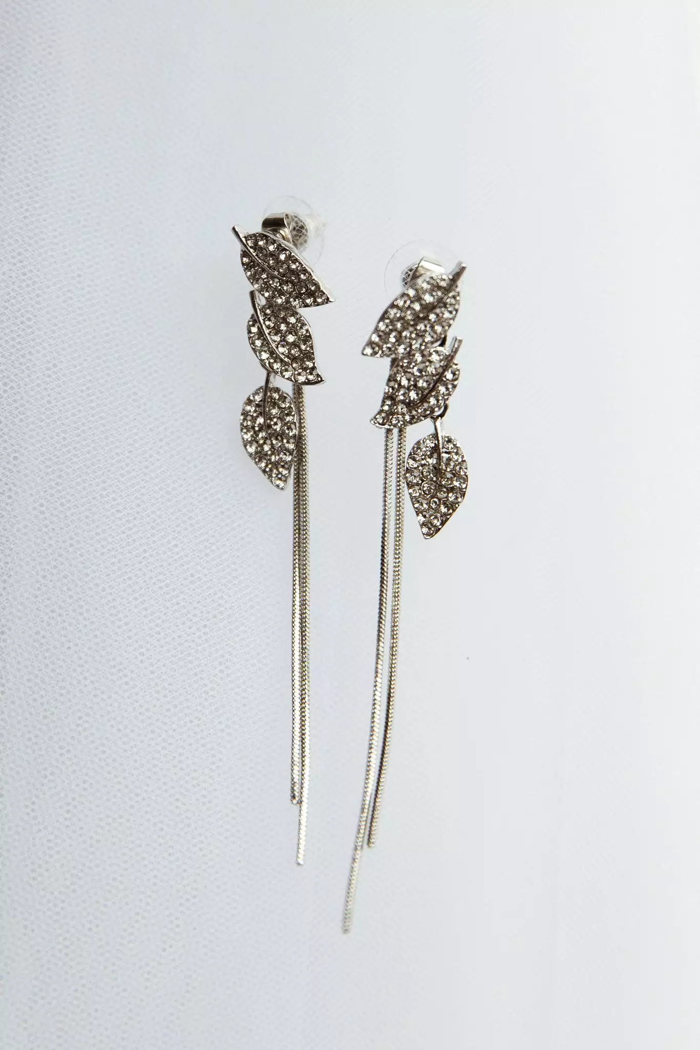 Selfie Leslie Zircon Leaves Tassel Drop Earrings Silver - Image 5