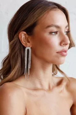 Selfie Leslie Angela Diamante Drop Earrings Silver
