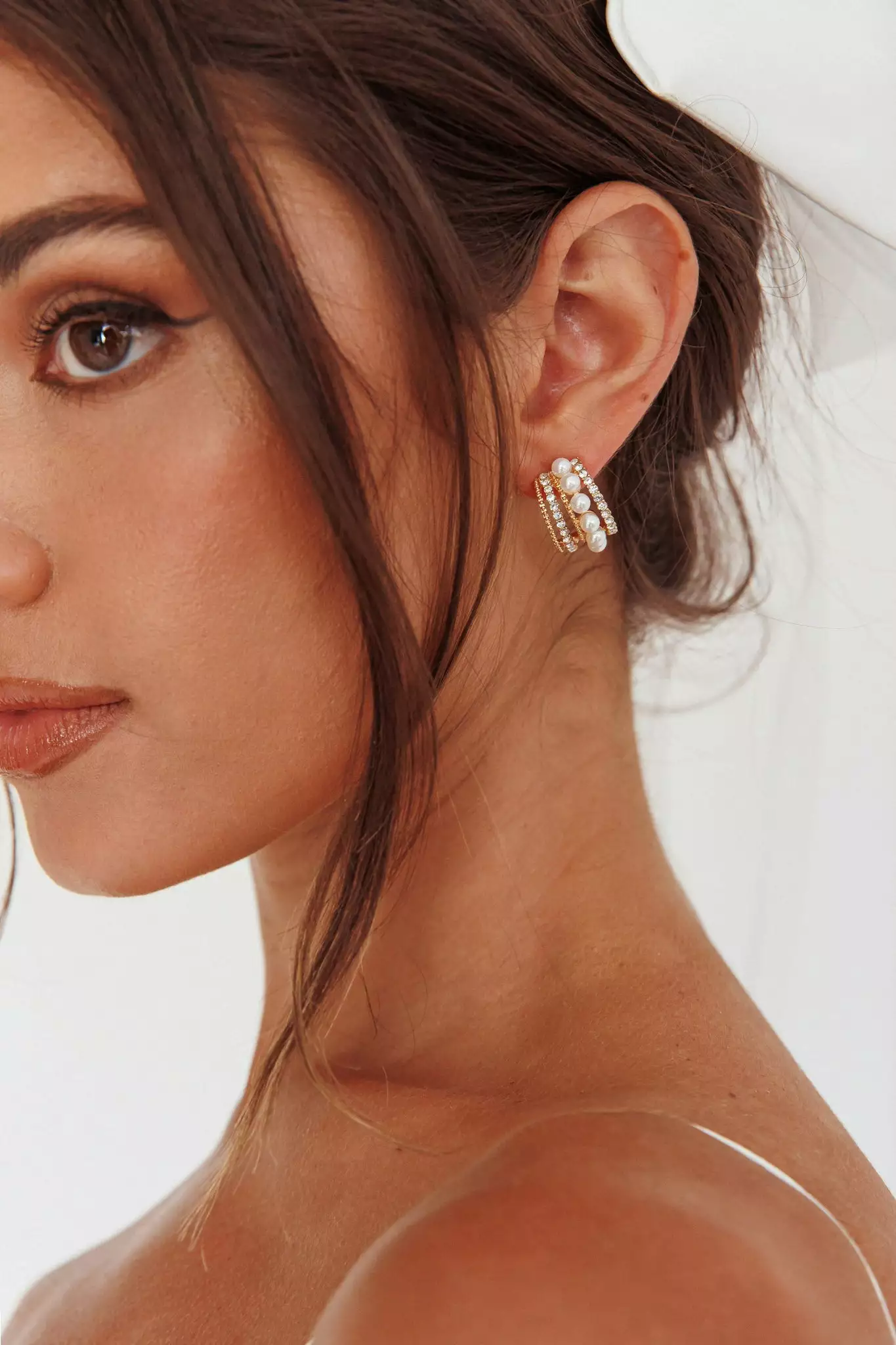 Selfie Leslie Odette Pearl Diamante Earrings Gold