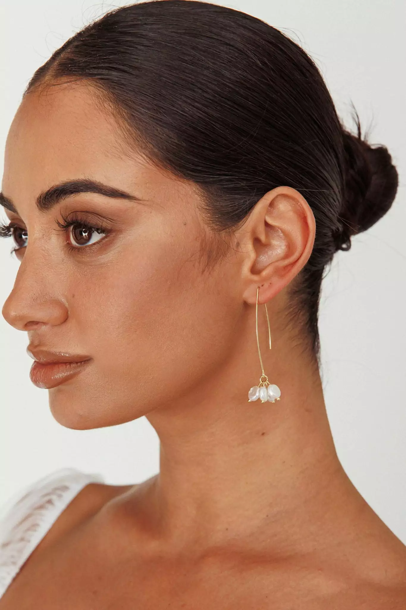 Selfie Leslie Sarah Pearl Accent Long Hook Earrings Gold