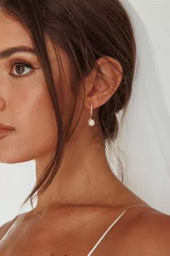 Selfie Leslie Lily Diamante Pearl Drop Earrings Gold