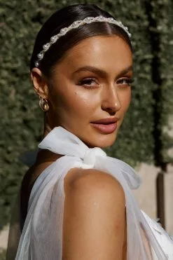 Selfie Leslie Harriet Pearl Gold Headband White