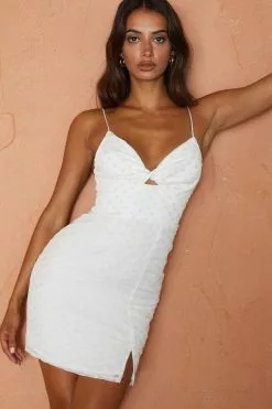 Selfie Leslie Molli Cami Strap Twist Feature Mini Dress Textured White