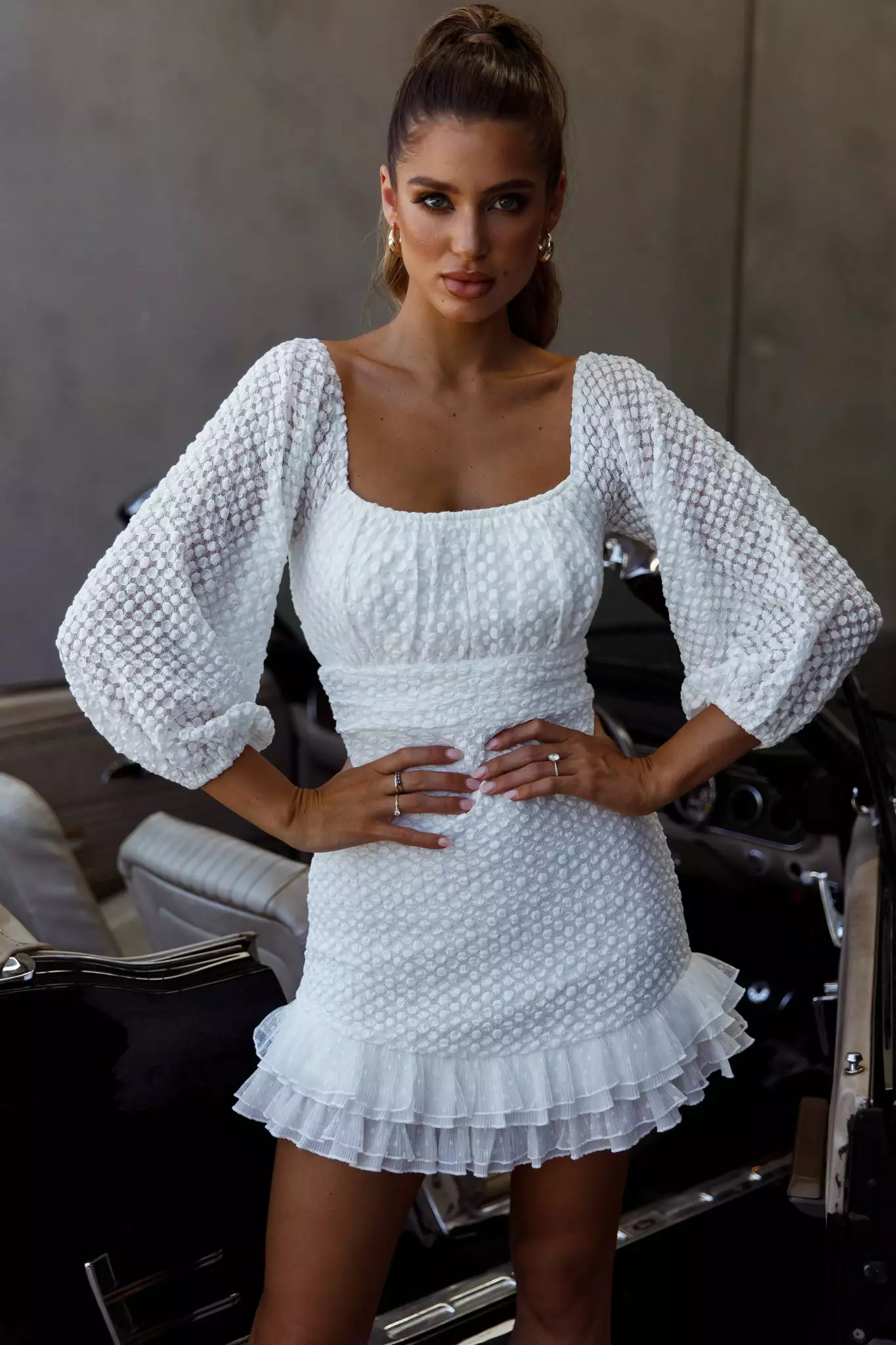 Selfie Leslie Abby Frill Hem Lace Dress White - Image 5