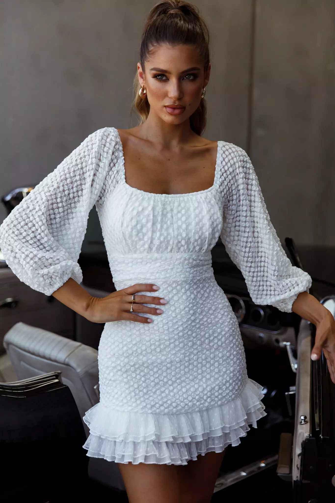 Selfie Leslie Abby Frill Hem Lace Dress White - Image 7