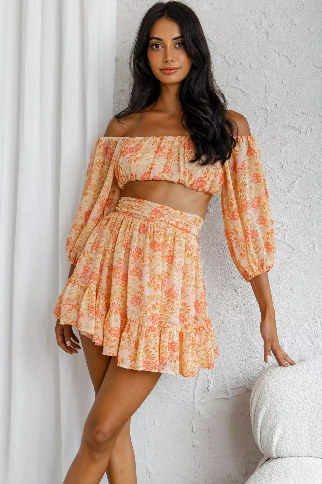 Selfie Leslie Abby Waistband A-Line Ruffle Hem Skirt Floral Print Pink - Image 3