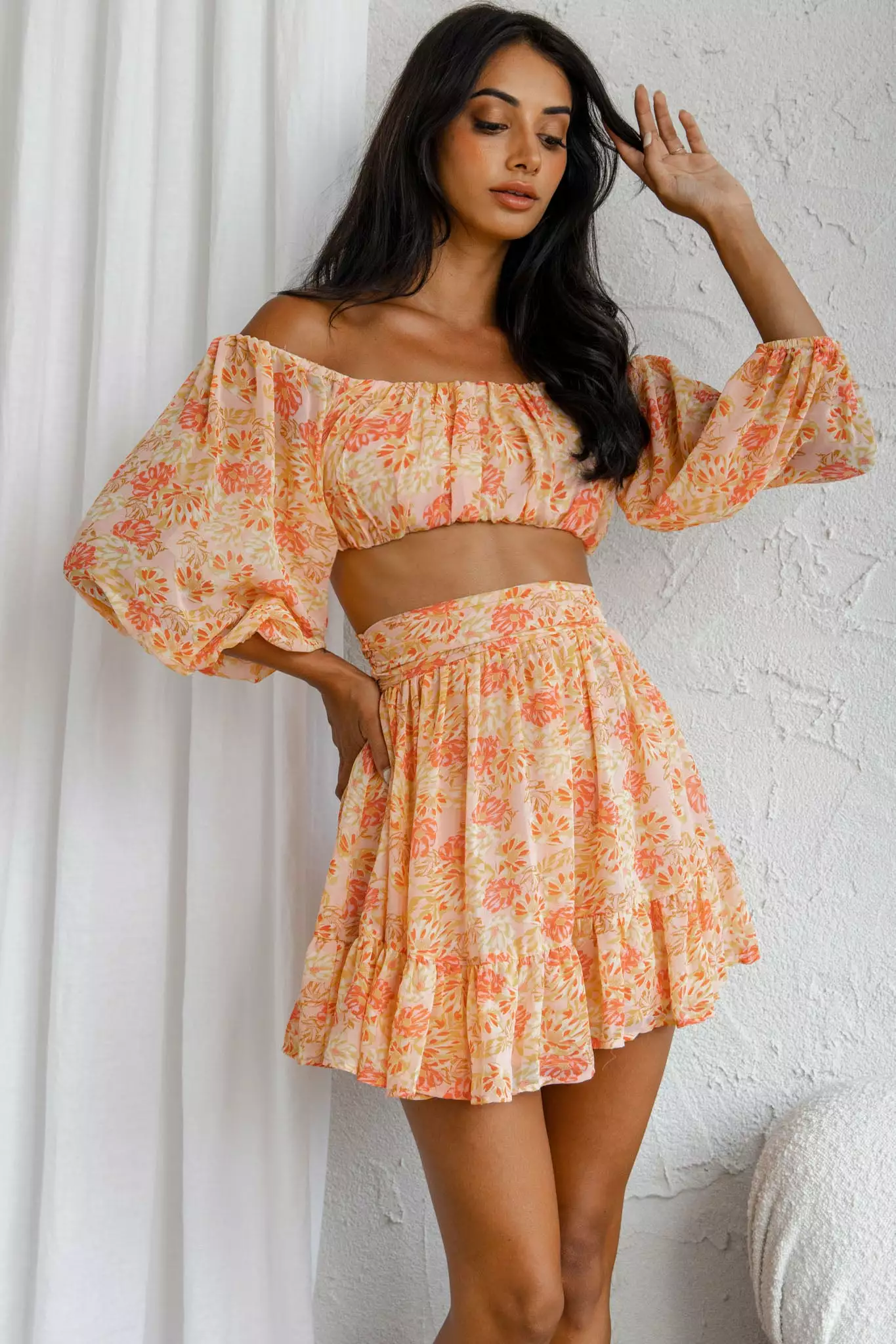 Selfie Leslie Abby Waistband A-Line Ruffle Hem Skirt Floral Print Pink - Image 7