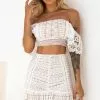 Selfie Leslie Tallulah Off-Shoulder Crochet Crop Top White