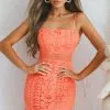 Selfie Leslie Tallulah Cami Strap Crochet Mini Dress Peach