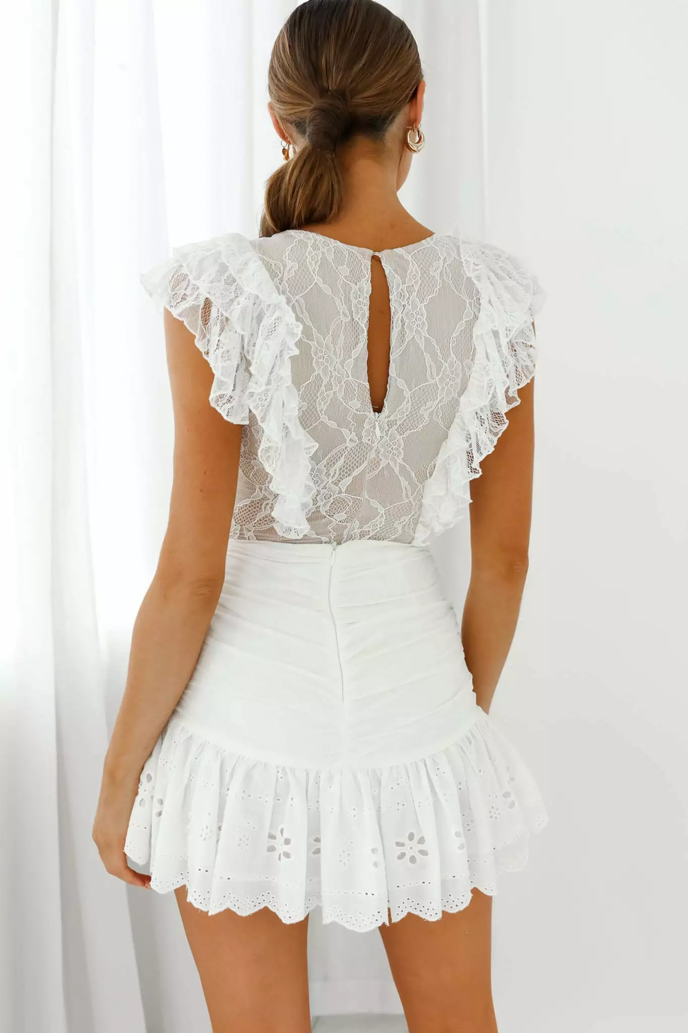Selfie Leslie Spring Fling Frill Trim Lace Bodysuit White - Image 2