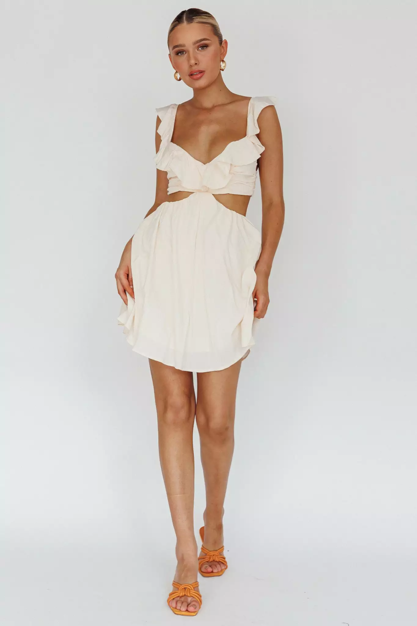 Saints + Secrets Revel Ruffle Trim Cut-Out Waist Dress Ivory - Image 3