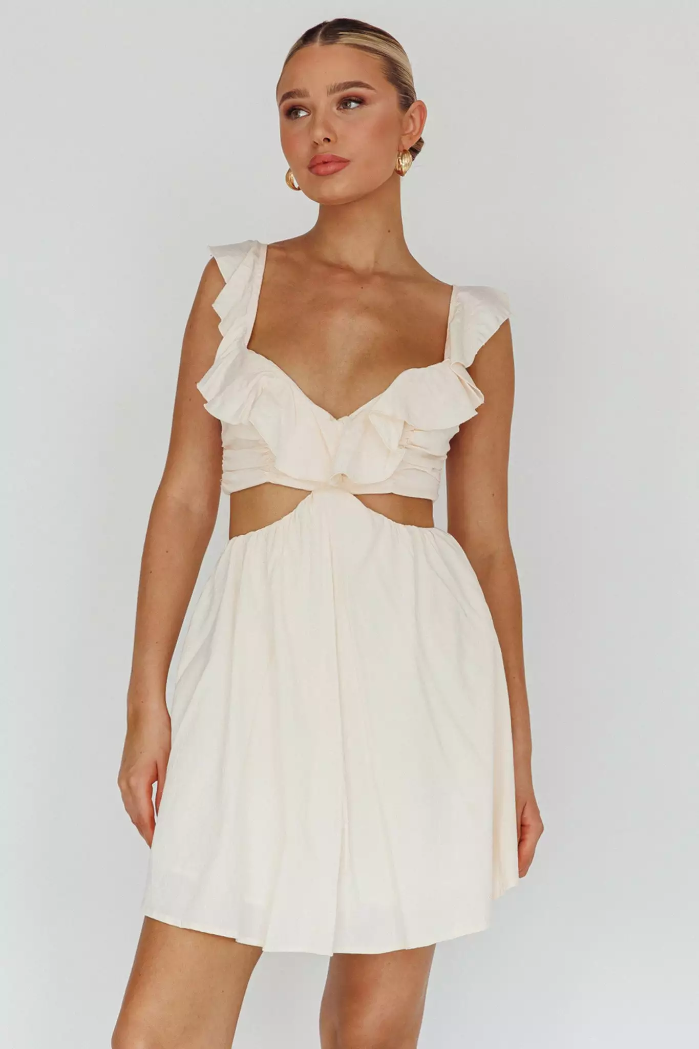 Saints + Secrets Revel Ruffle Trim Cut-Out Waist Dress Ivory - Image 6