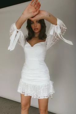 Selfie Leslie With Love Long Sleeve Lace Mini Dress White