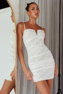 Selfie Leslie Olika Ruched Lace Mini Dress White