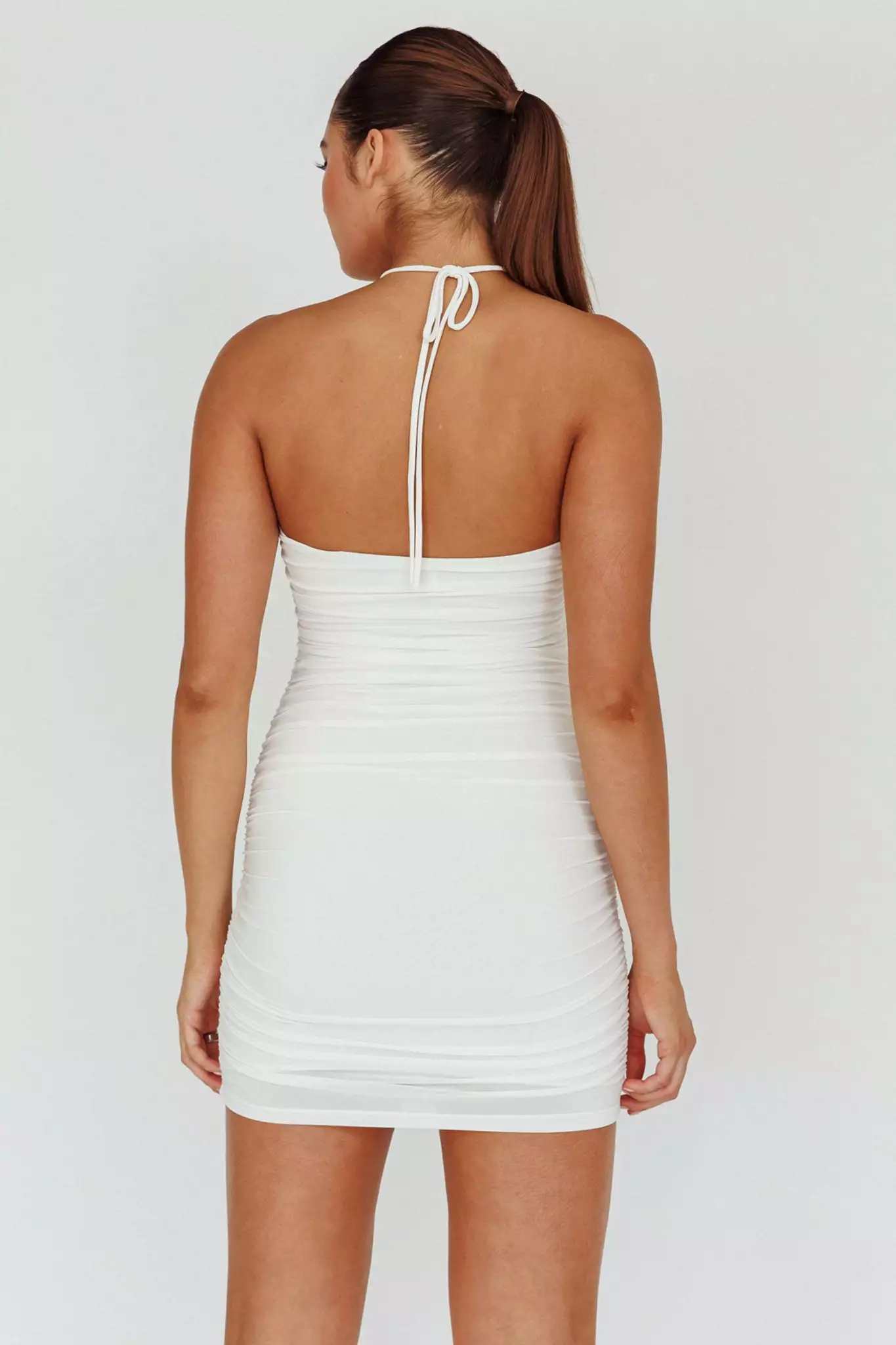 Selfie Leslie Ca Va Ruched Rose Accent Mini Dress Off White - Image 2