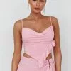 Selfie Leslie Such A Tease Cowl Neck Crop Top Pink