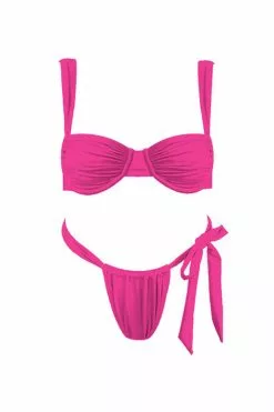 Sunday Brunch Malibu Gathered Bikini Top Fuchsia