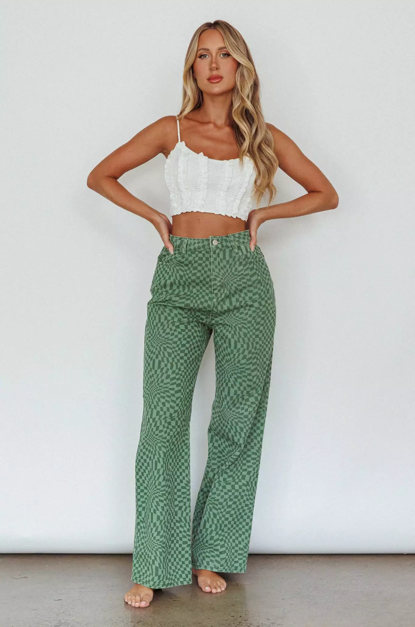 Selfie Leslie Renegade Printed Denim Pants Olive - Image 3