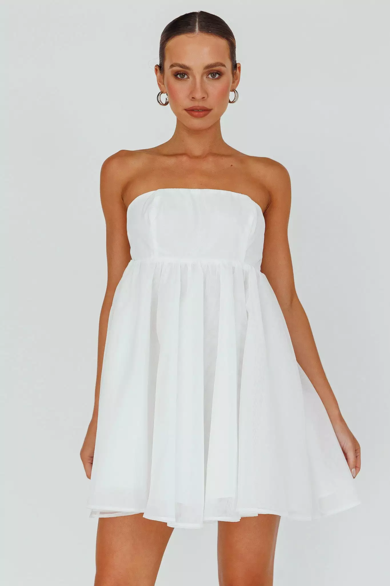 Selfie Leslie Solis Strapless Baby Doll Mini Dress White - Image 3