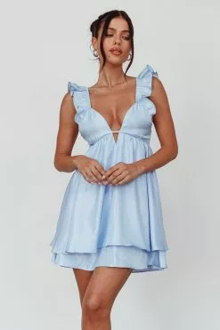 Selfie Leslie Siren Song Frill Strap Mini Dress Sky