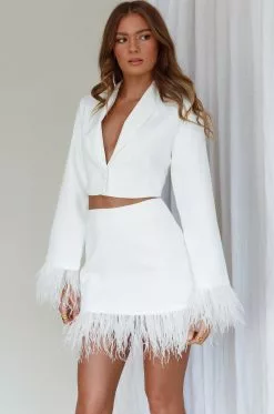 Selfie Leslie So In Love Feather Mini Skirt White