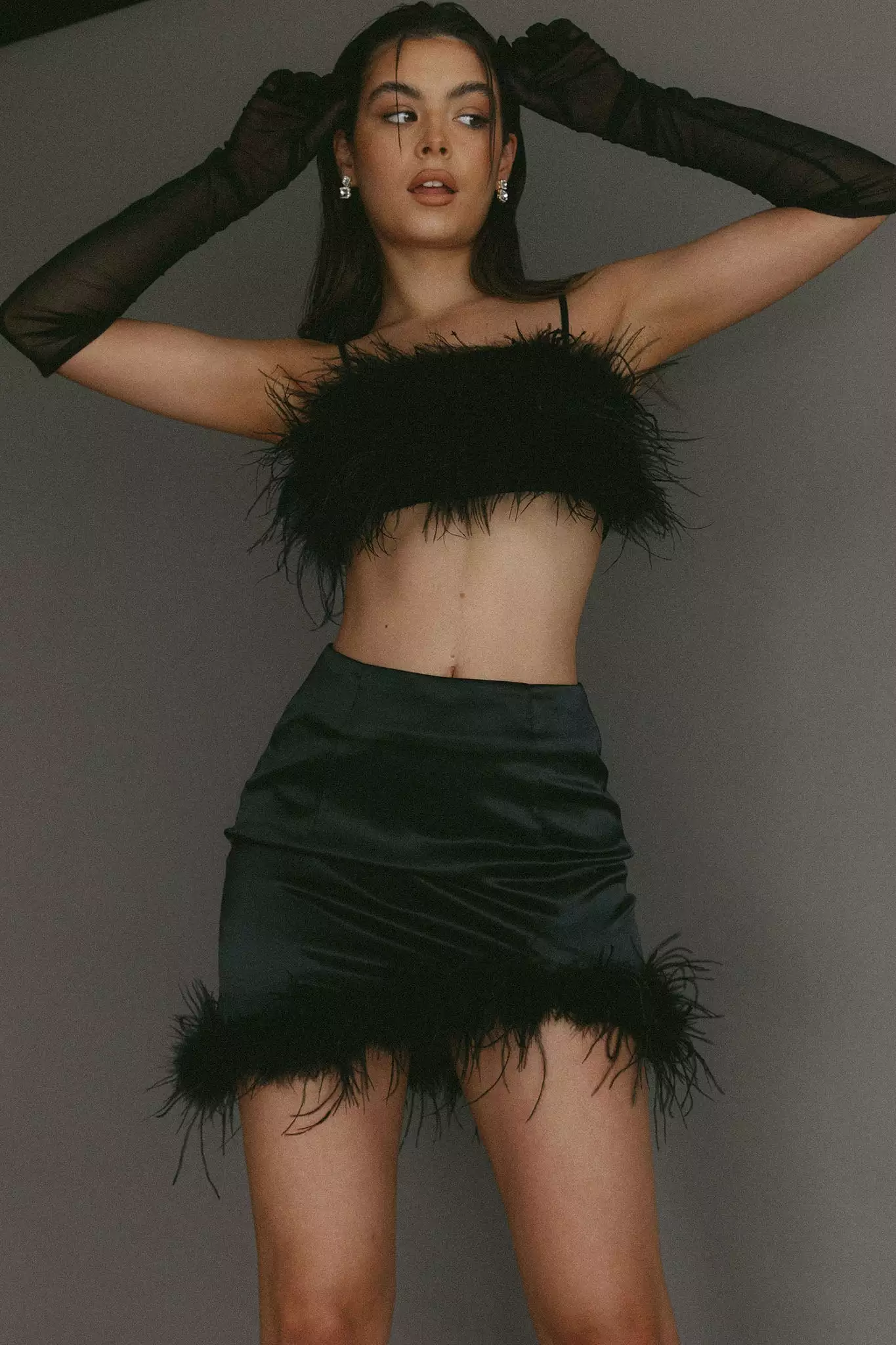 Selfie Leslie Showstopper Feather Trim Skirt Black