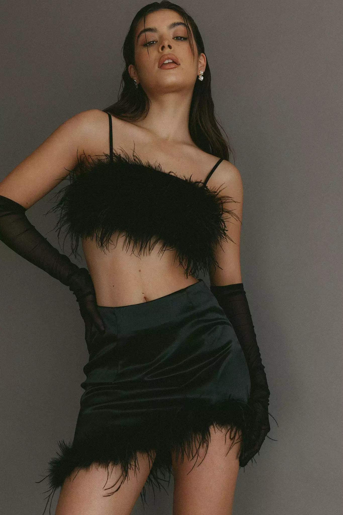 Selfie Leslie Showstopper Feather Trim Skirt Black - Image 4