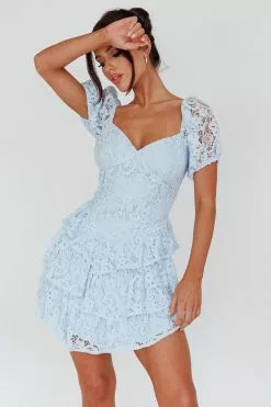 Selfie Leslie Tayah Tiered Lace Mini Dress Light Blue