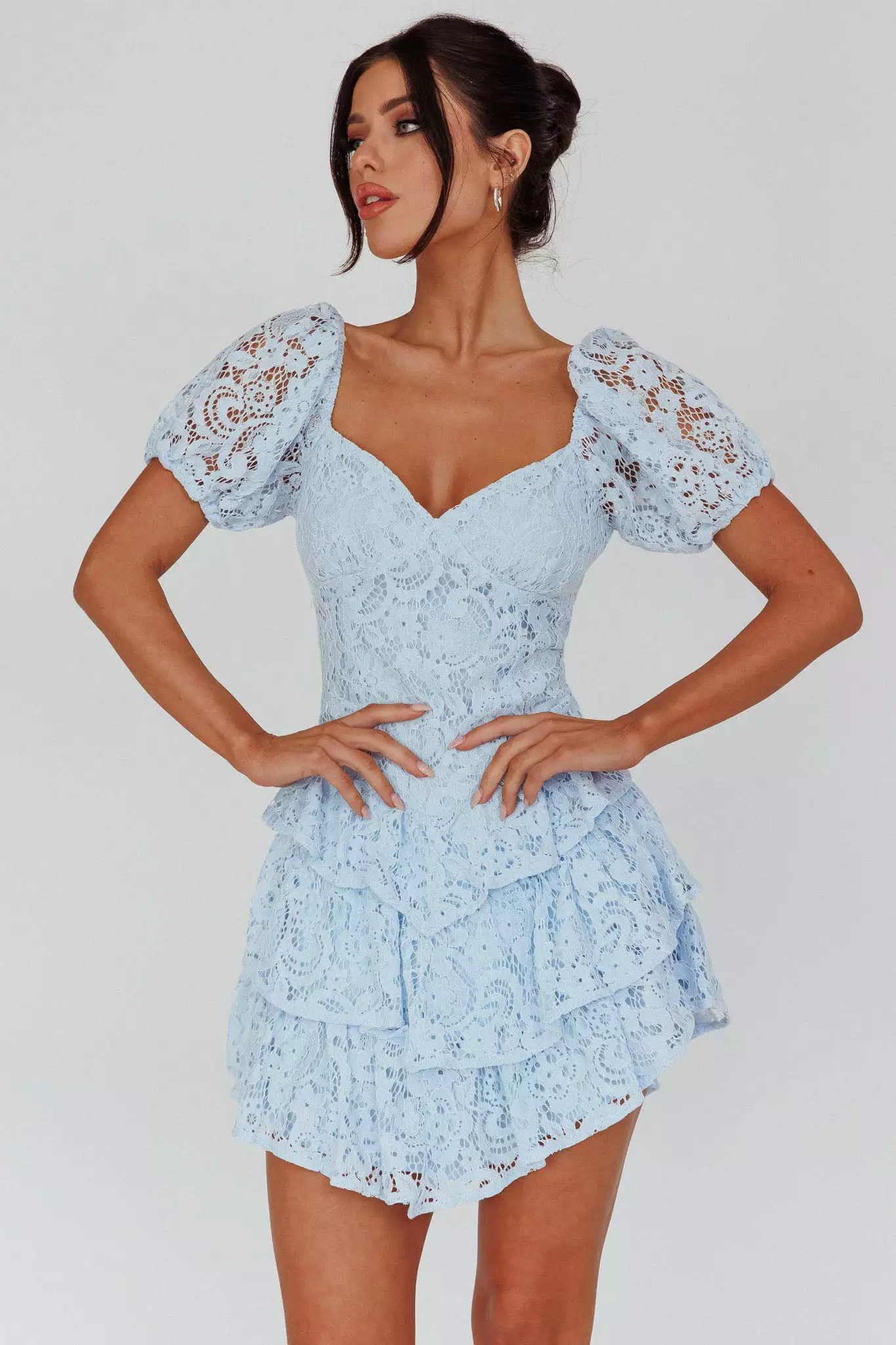 Selfie Leslie Tayah Tiered Lace Mini Dress Light Blue - Image 6