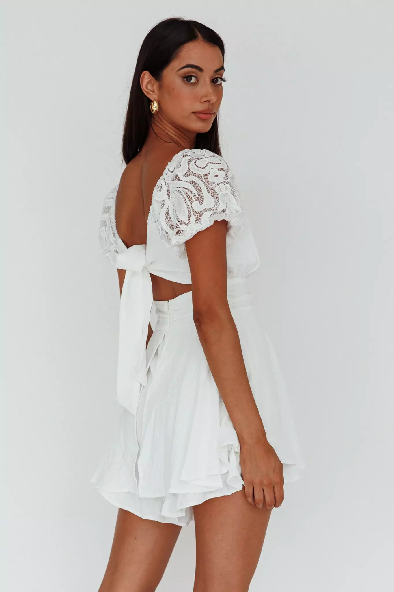 Selfie Leslie Lianah Lace Sleeve Tied Back Romper White - Image 2