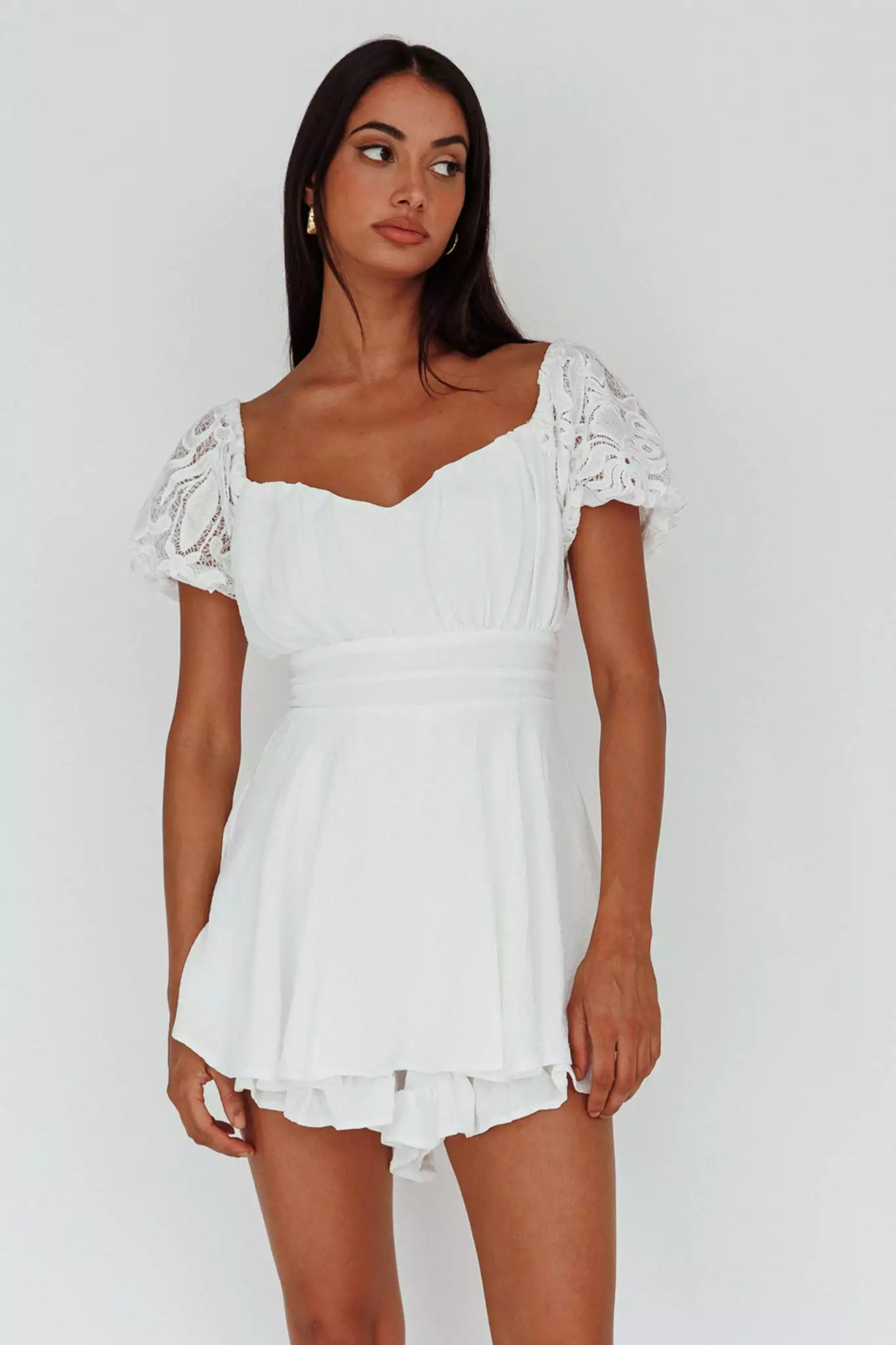 Selfie Leslie Lianah Lace Sleeve Tied Back Romper White - Image 6