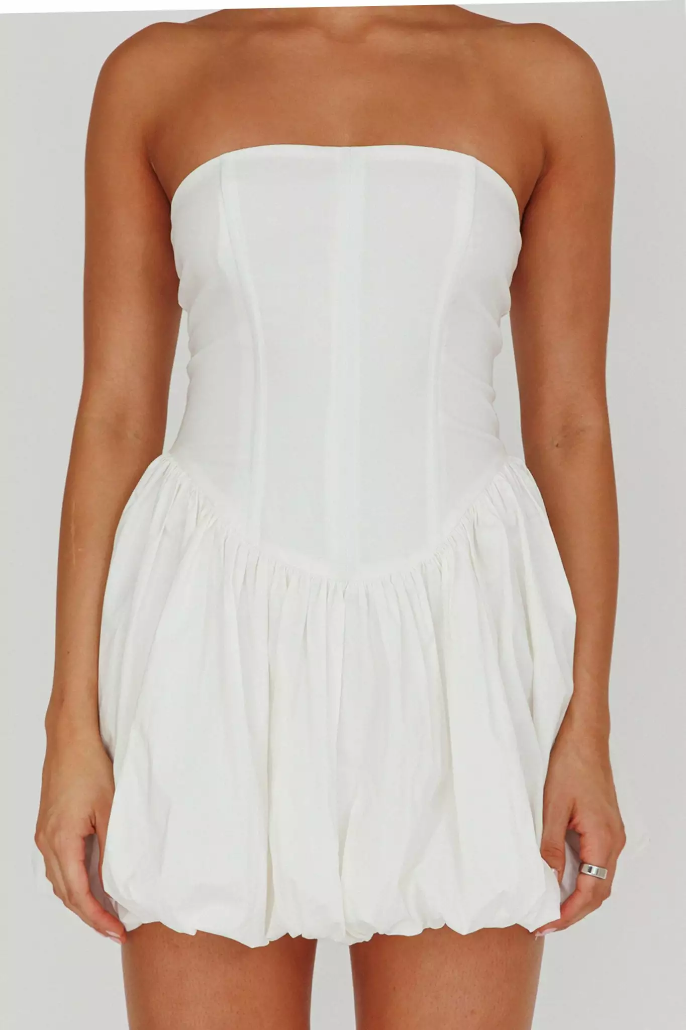 Selfie Leslie Monti Strapless Bubble Hem Mini Dress White - Image 4