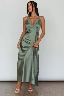 Selfie Leslie Signature Lace Trim Midi Dress Sage