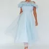 Selfie Leslie May Rose Off-Shoulder Tulle Midi Dress Light Blue