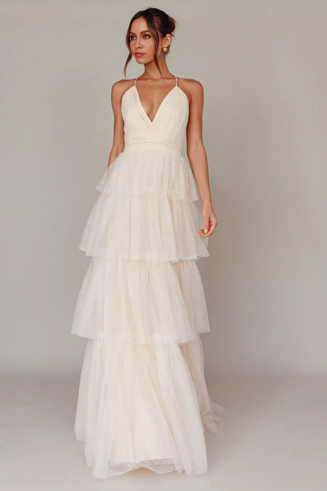 Selfie Leslie Seylah Tiered Frill Maxi Dress Glitter Cream - Image 4