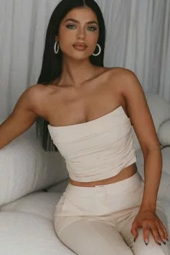 Selfie Leslie Monaco Nights Pleated Tube Top Nude