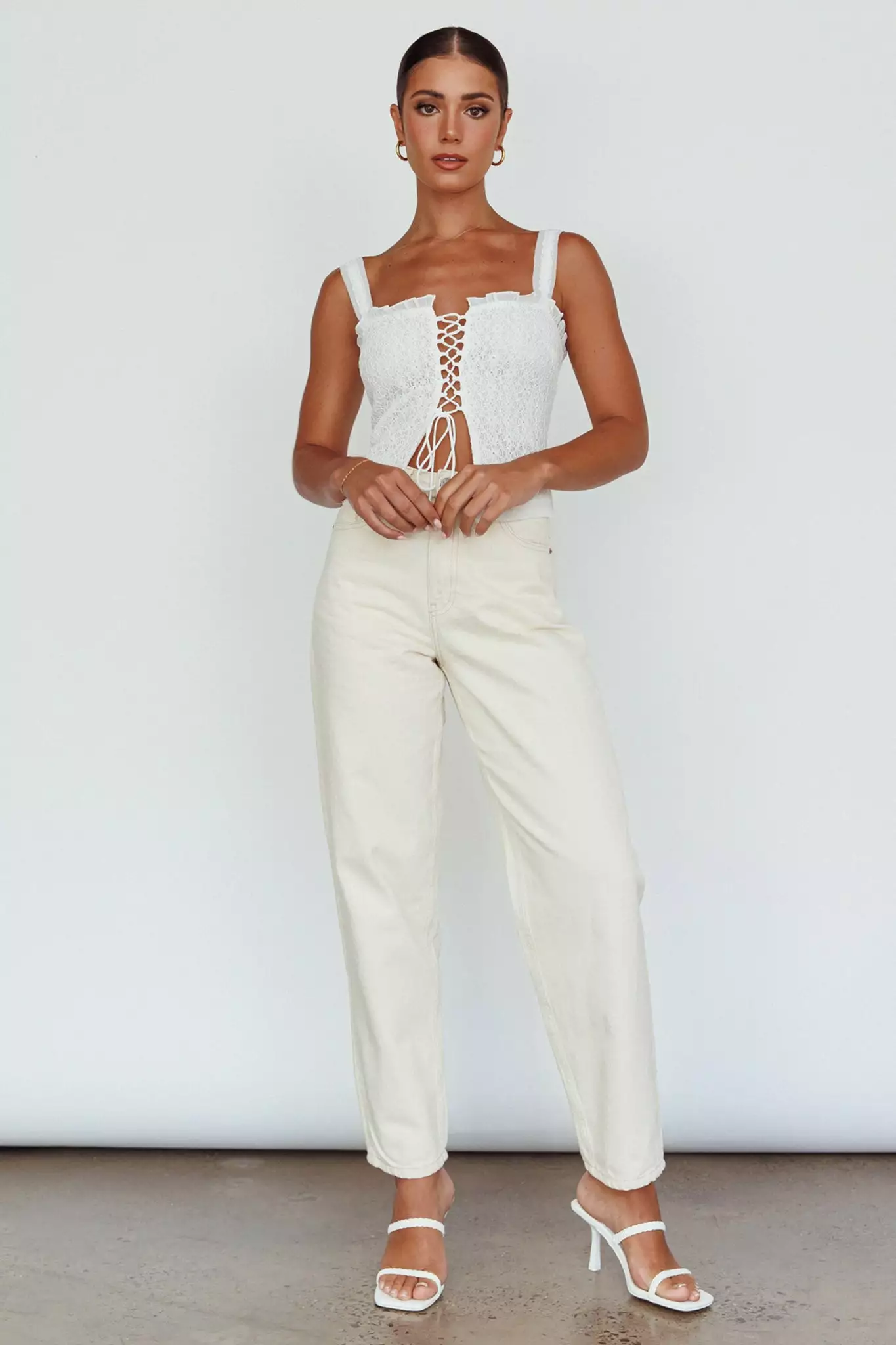 Never Miss Lace-Up Bust Top White - Image 3