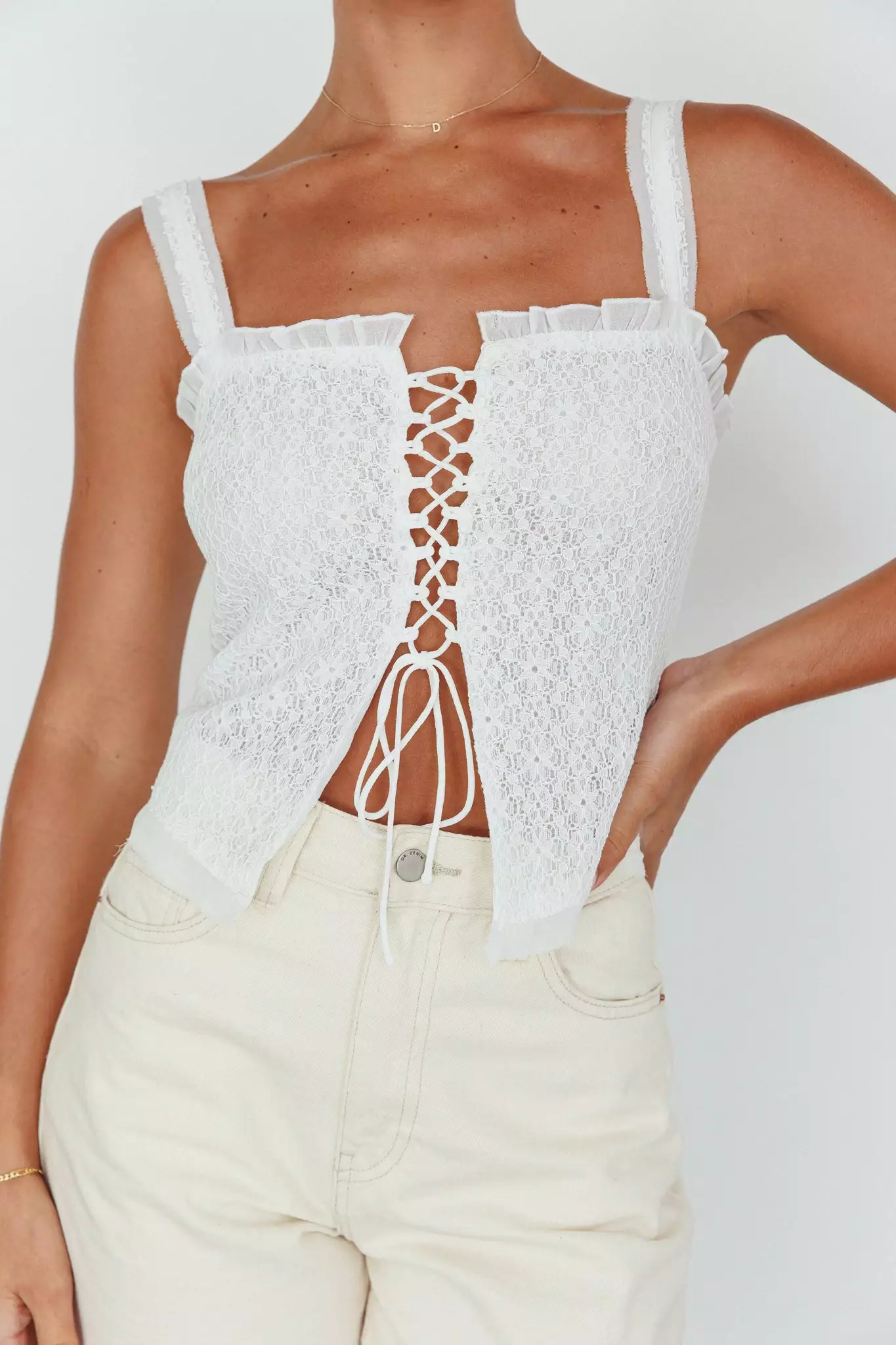 Never Miss Lace-Up Bust Top White - Image 4